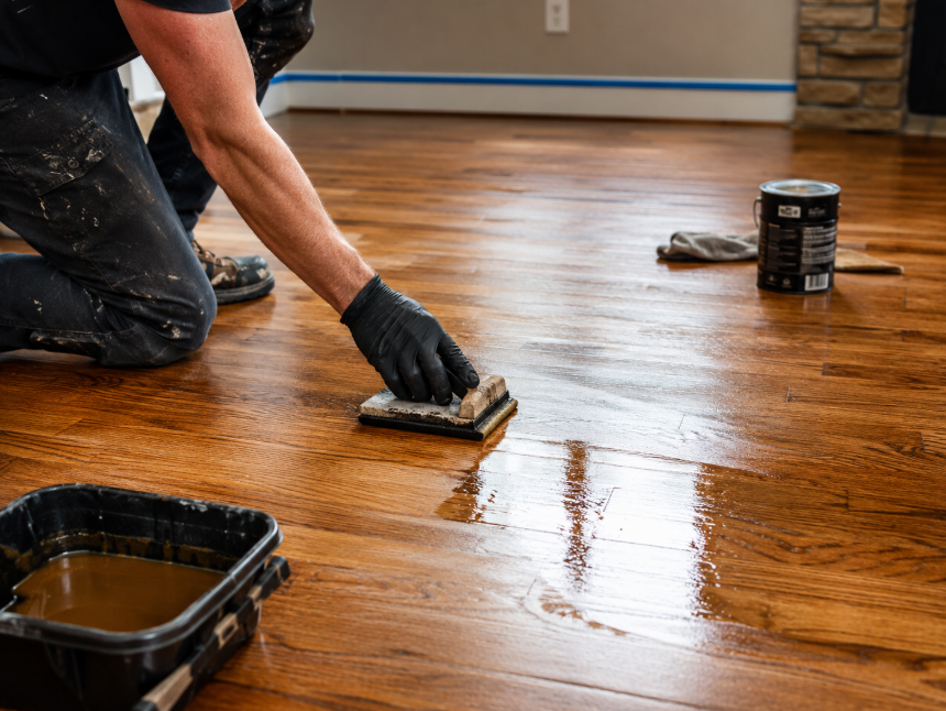 Maryland flooring technician running a dust-contained hardwood floor sander
