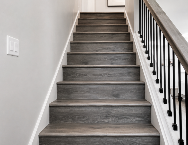 Luxury vinyl stair tread and nosing installation completed by our Frederick, MD stair contractors
